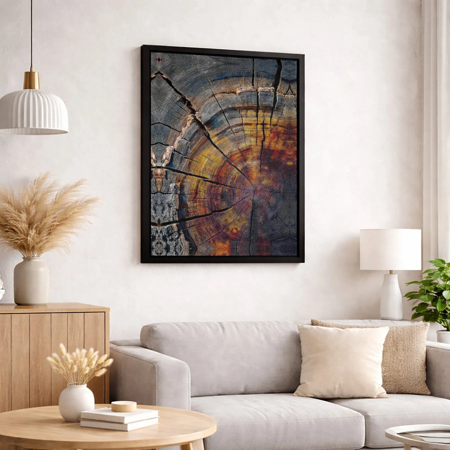 Abstract Tree Ring Canvas Wall Art | Colorful Wood Slice Texture | 1.25 Inch Gallery Wrap | Modern Home Decor for Living Room Office