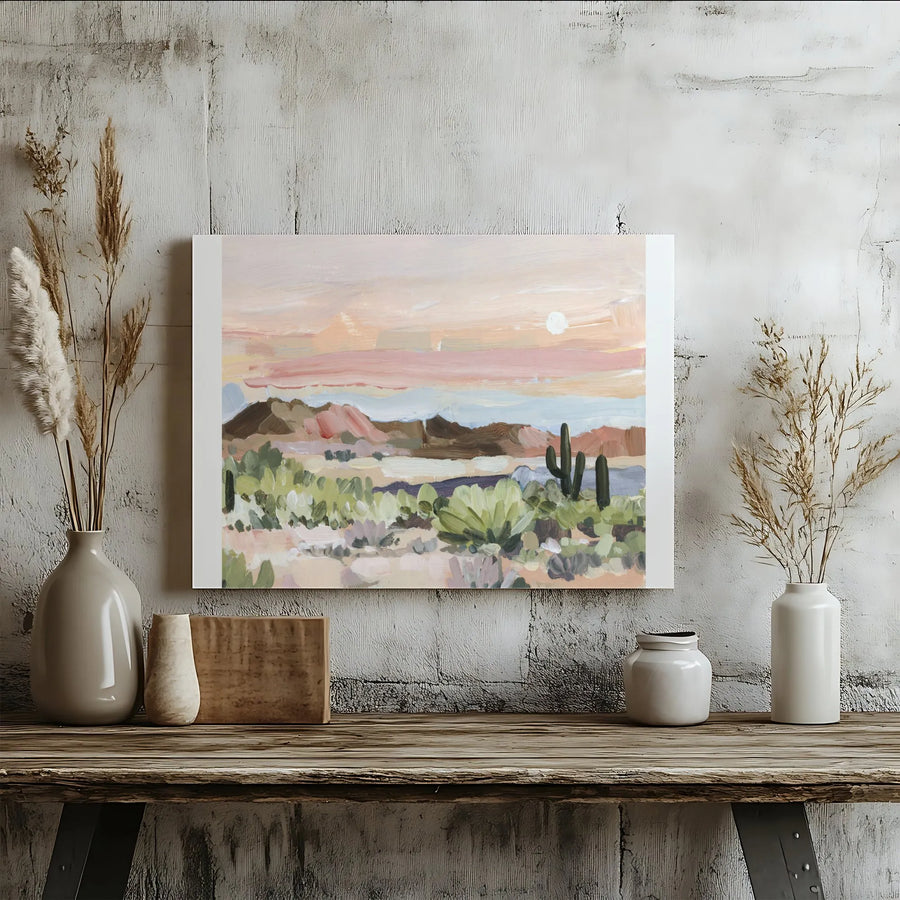 Arizona Desert Canvas Wall Art | Abstract Sunset with Cactus Print | Premium Gallery Wrapped Canvas | Boho Southwestern Decor Gift