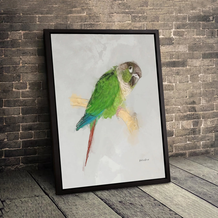Green-Cheeked Conure Canvas Art | Watercolor Parrot Bird Print | Gallery-Quality 1.25" Profile | Gift for Bird Lovers and Avian Enthusiasts