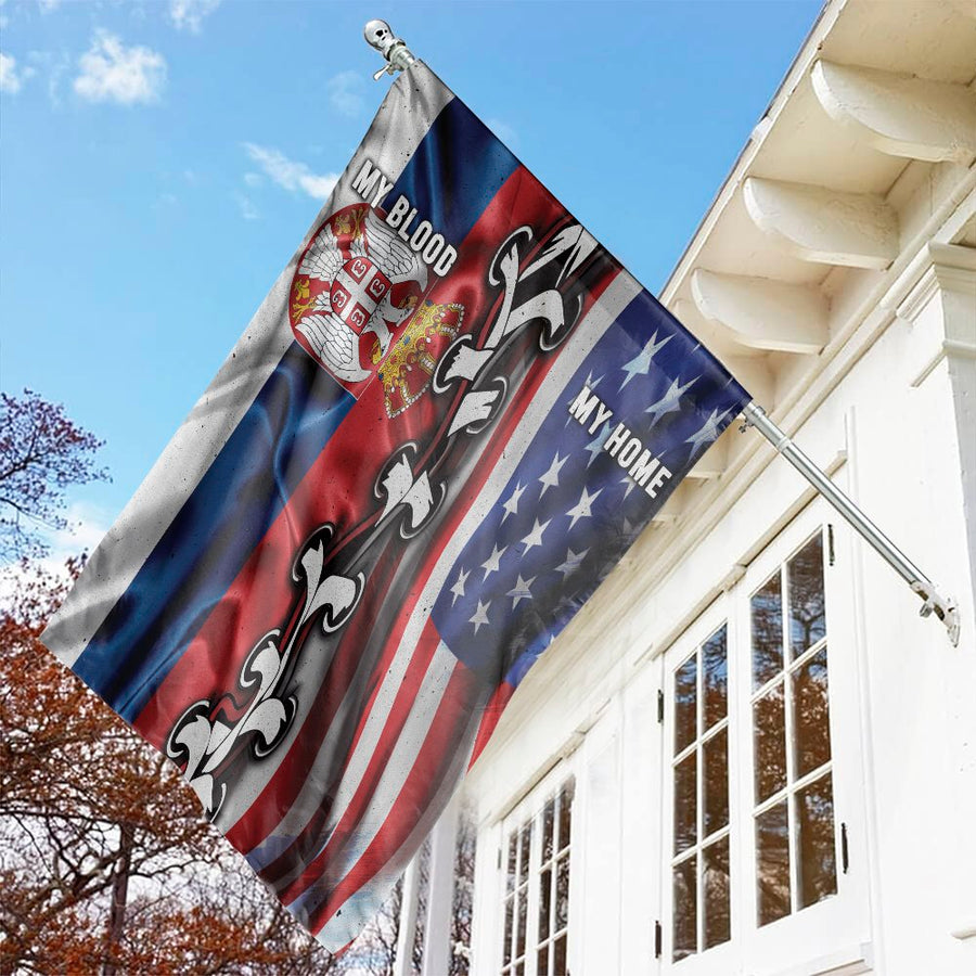 Serbian American Garden Flag | My Blood My Home Dual Flag Design | Weather-Resistant Polyester | Patriotic Gift for Serbian Immigrants