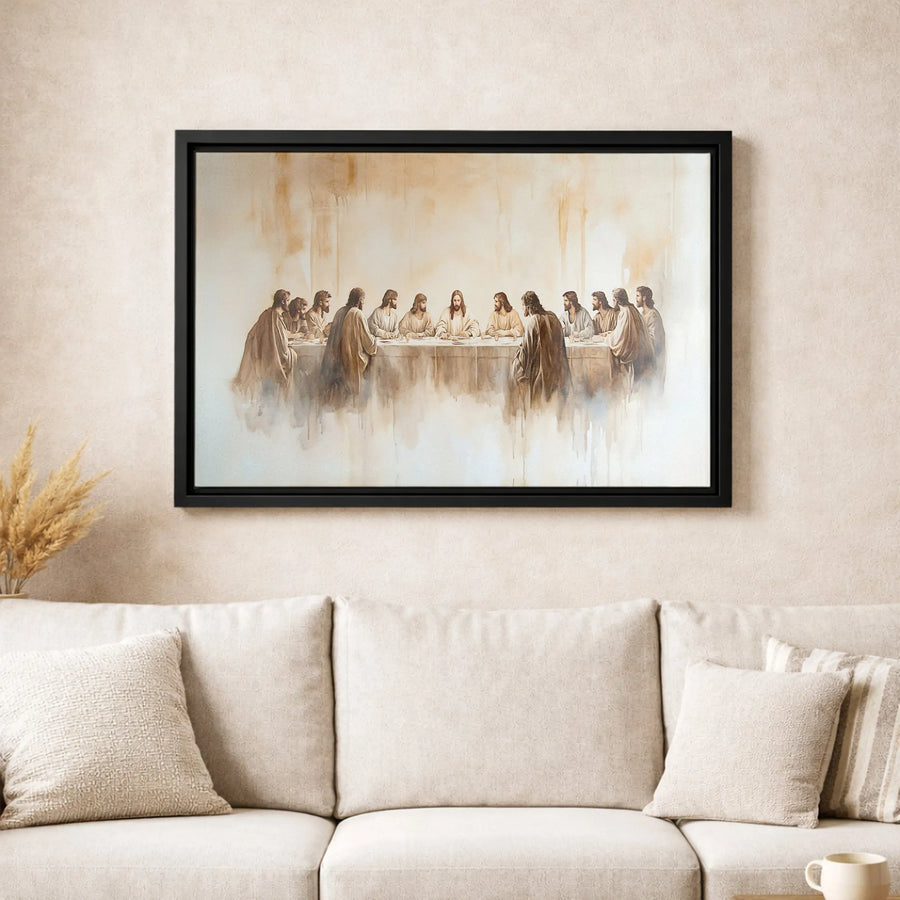 The Last Supper Canvas Wall Art | Modern Watercolor Religious Print | Premium Gallery Wrap | Christian Home Decor Gift for Living Room