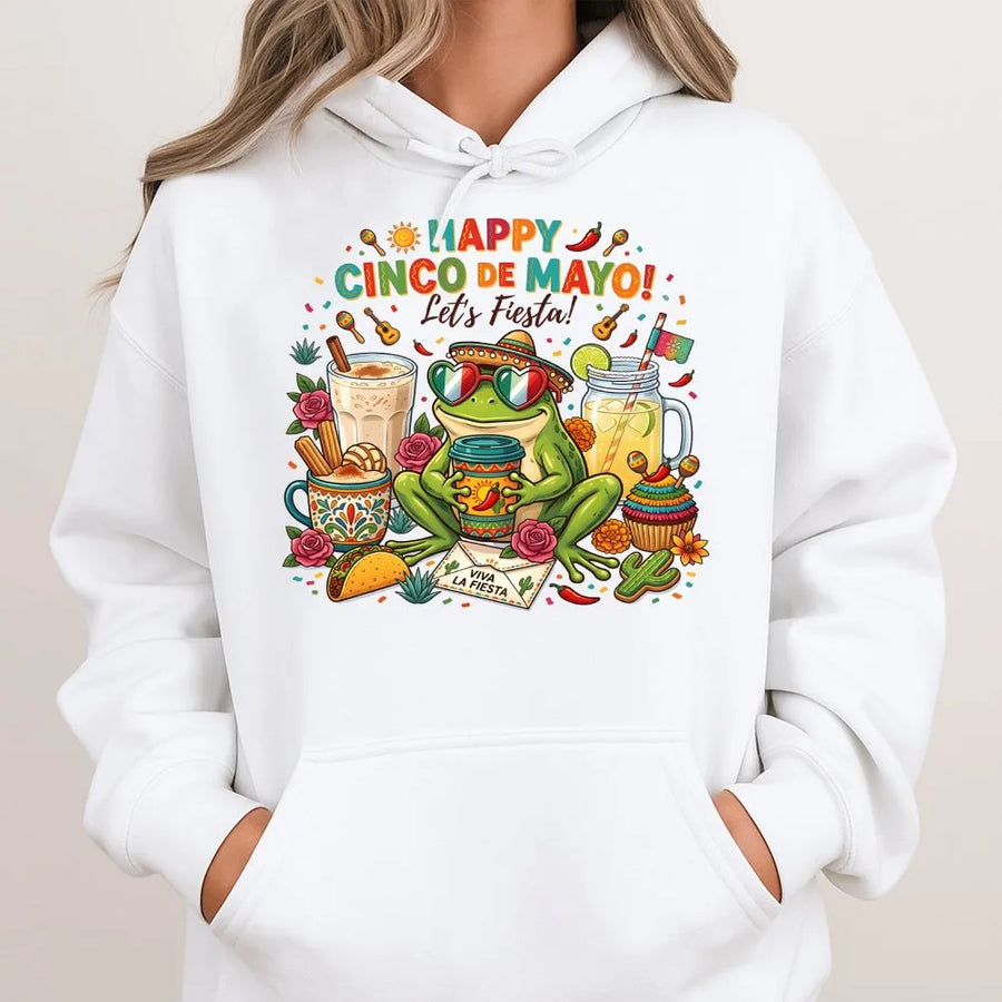 Cinco de Mayo Frog Hoodie | Funny Fiesta Graphic Sweatshirt | Premium Cotton-Blend | Unisex Mexican Party Celebration Gift