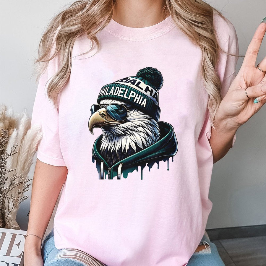 Black Graphic T-Shirt, Philadelphia Eagle Inspired Cool Bird Design, Soft Cotton Blend, Comfortable Unisex Fit