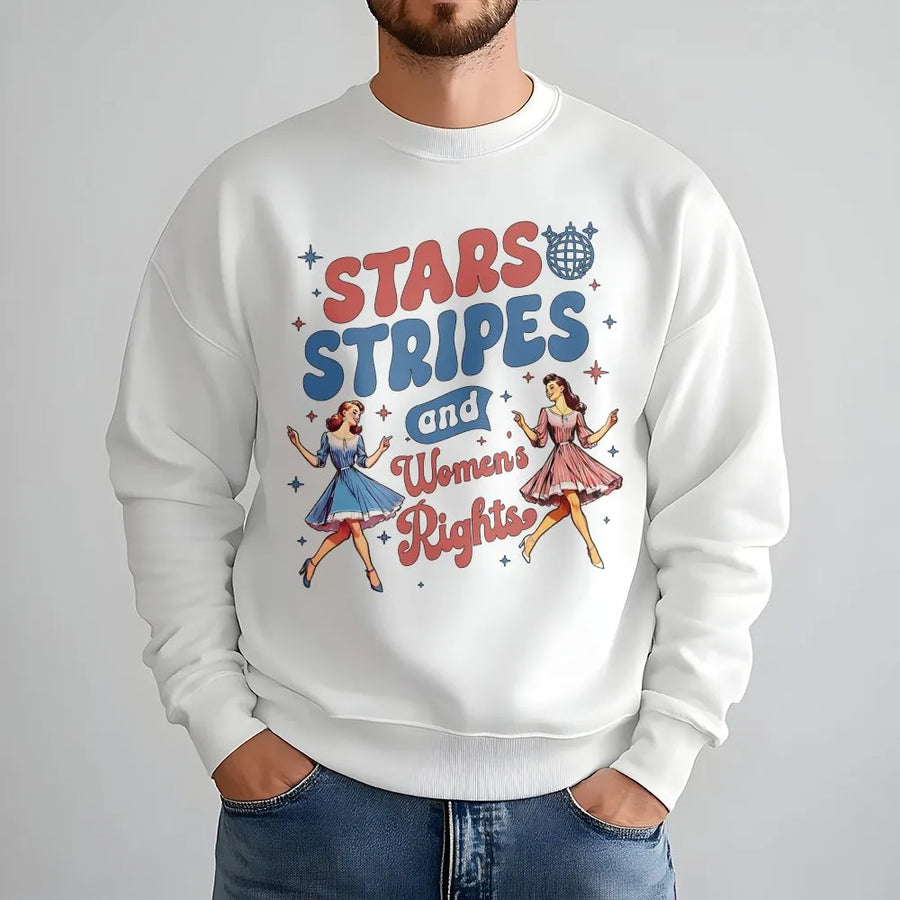 Stars Stripes And Women's Rights Sweatshirt | Retro Feminist 4th of July Graphic | Soft Cotton-Poly Blend | Gift for Empowered Women