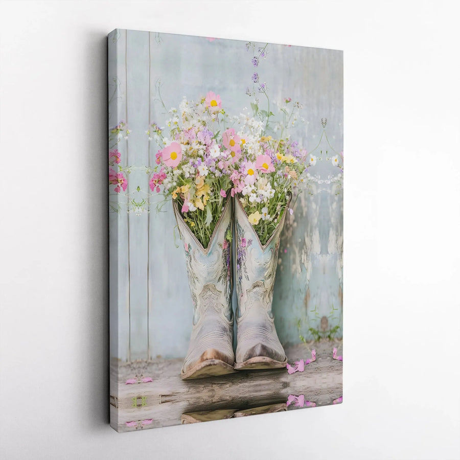Wildflower Cowboy Boots Wall Art | Rustic Western Floral Canvas Print | Premium Fade-Resistant Decor | Farmhouse Aesthetic Gift for Her