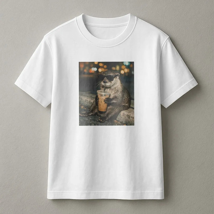 Funny Otter Drinking Coffee T-Shirt | Viral Animal Meme Graphic Tee | Premium Comfort Colors® Shirt | Gift for Otter and Coffee Lovers