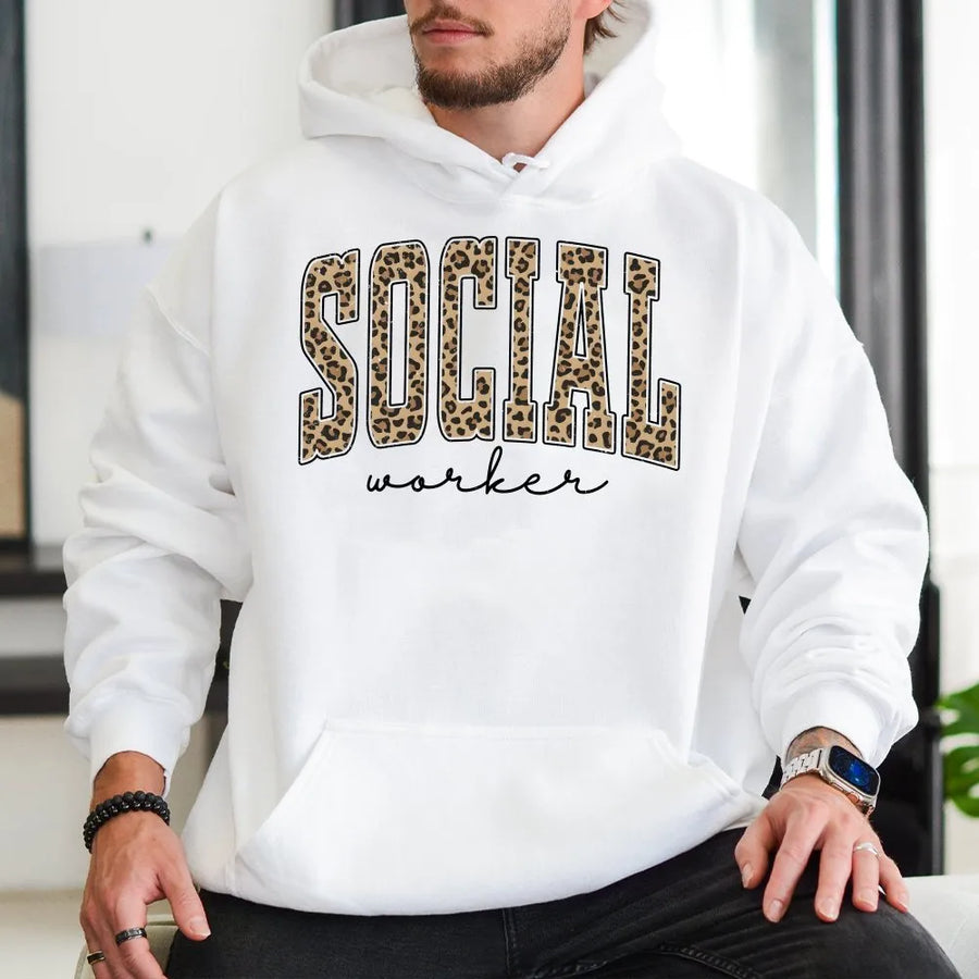 Social Worker Hoodie | Leopard Print Graphic Tee | Premium Comfort Colors Cotton | Mental Health Awareness Appreciation Gift for Women