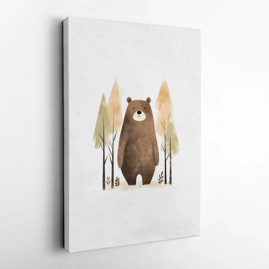 Cute Brown Bear Wall Art | Watercolor Woodland Animal Nursery Decor | Premium Gallery Wrap Canvas | Gift for Kids Room & Nature Lovers