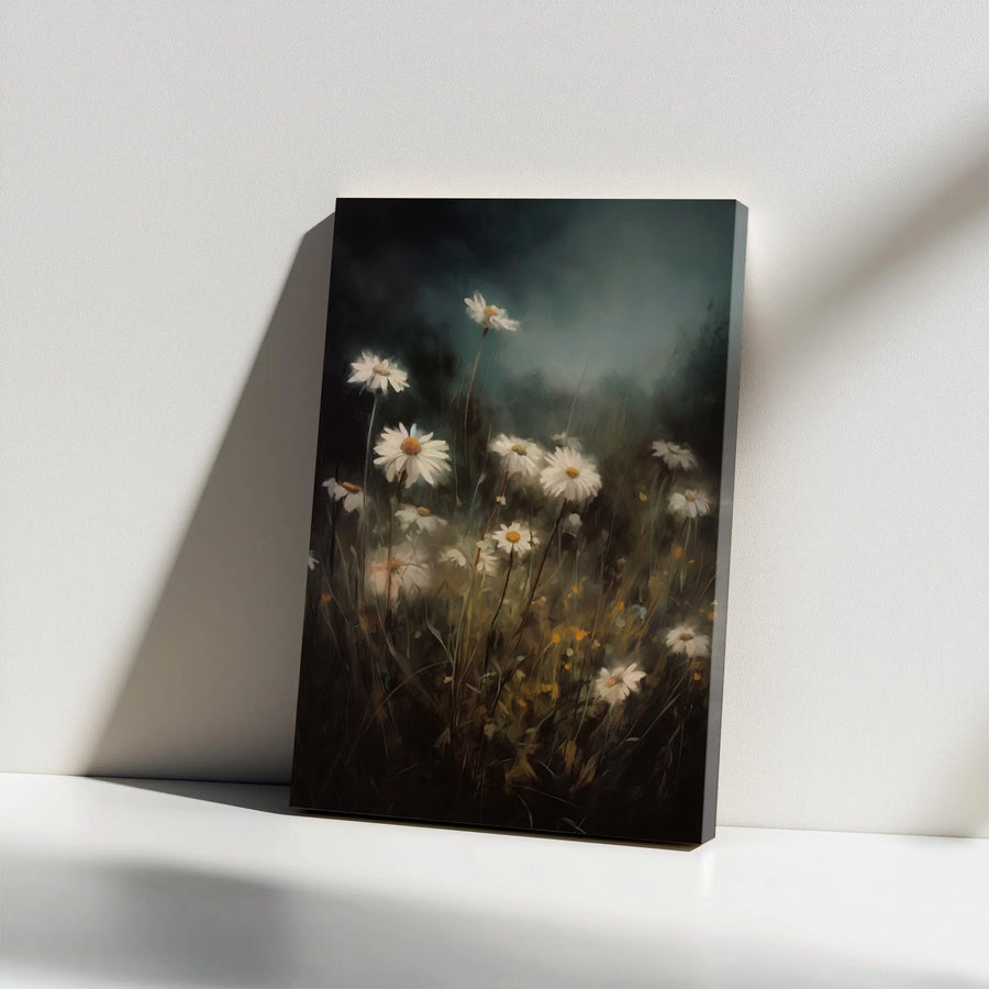 Moody Wildflower Daisy Canvas Print | Dark Floral Botanical Wall Art | Premium Gallery Wrapped Canvas | Elegant Home Decor Gift For Nature Lovers