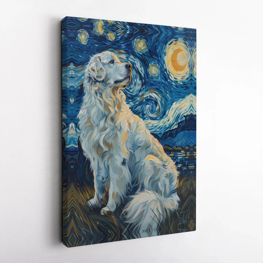 Golden Retriever Starry Night Canvas Wall Art | Van Gogh Style Dog Painting | Premium Gallery Wrapped Print | Unique Gift for Pet Lovers & Home Decor