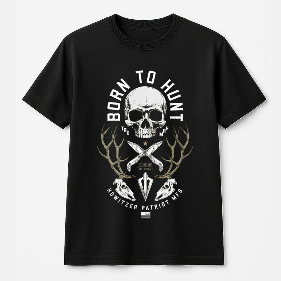 Born To Hunt T-Shirt | Patriotic Deer Antler Skull Graphic | 100% Cotton Premium Apparel | Outdoor Hunter Gift for Men & Women