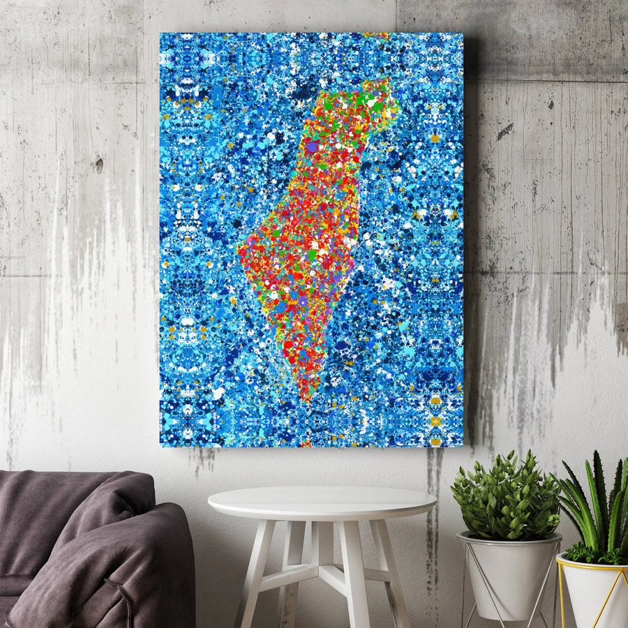 Israel Map Wall Art | Colorful Abstract Splatter Paint Design | Premium 1.25-Inch Thick Gallery Canvas | Modern Home & Office Decor Gift