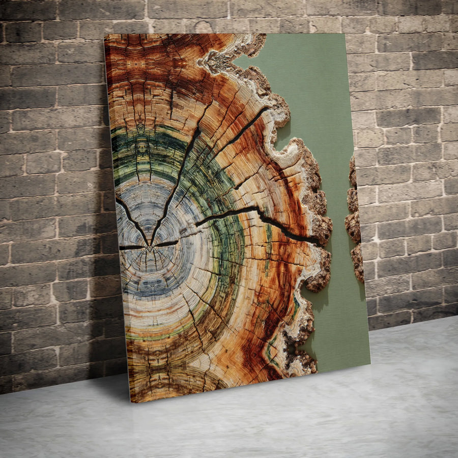 Abstract Tree Ring Canvas Print | Modern Petrified Wood Cross-Section Wall Art | Premium 1.25-Inch Gallery Wrap | Nature-Inspired Home Decor