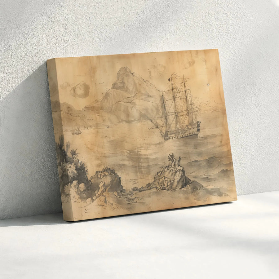 Vintage Tall Ship Canvas Art | Antique Nautical Seascape Sketch | Premium Fade-Resistant Print | Nautical Home Decor Gift