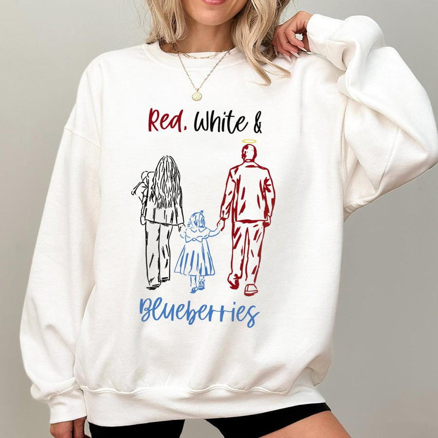 Red White & Blueberries Sweatshirt | Patriotic Family Illustration | Premium Cotton-Blend Fleece | Fourth of July American Apparel Gift