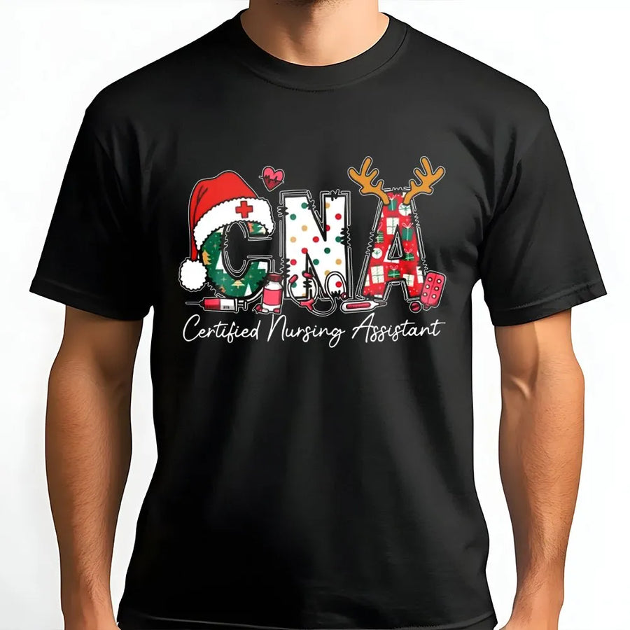 CNA Christmas T-Shirt | Festive Medical Stethoscope Design | Premium Soft Cotton | Holiday Gift For Certified Nursing Assistants