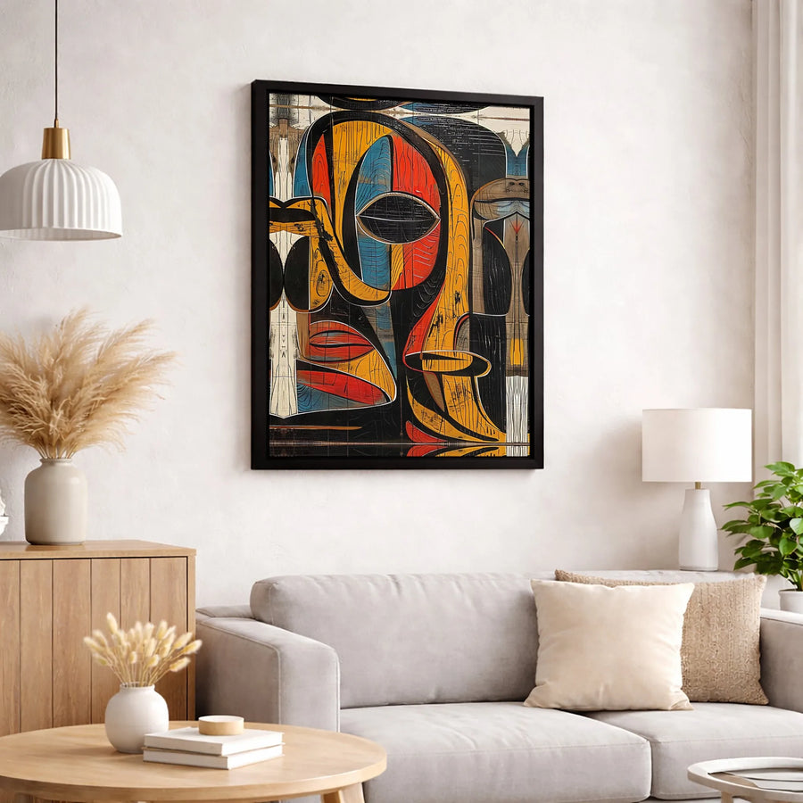 Abstract Cubist Face Canvas Art | Modern Wood Texture Portrait | Premium Fade-Resistant Wall Decor | Unique Gift for Art Lovers