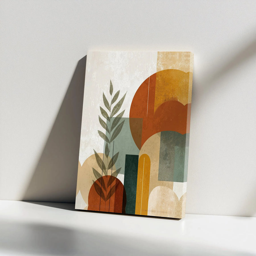 Abstract Botanical Canvas Wall Art | Earth Tone Geometric Shapes Print | Premium Gallery Wrapped Decor | Modern Minimalist Living Room Gift