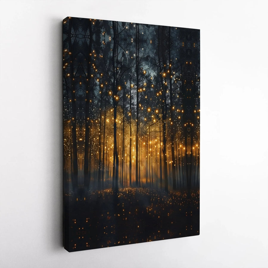 Enchanted Forest Wall Art | Magical Glowing Fairy Lights Canvas Print | Premium 1.25-Inch Gallery Wrap | Whimsical Nature Home Decor Gift