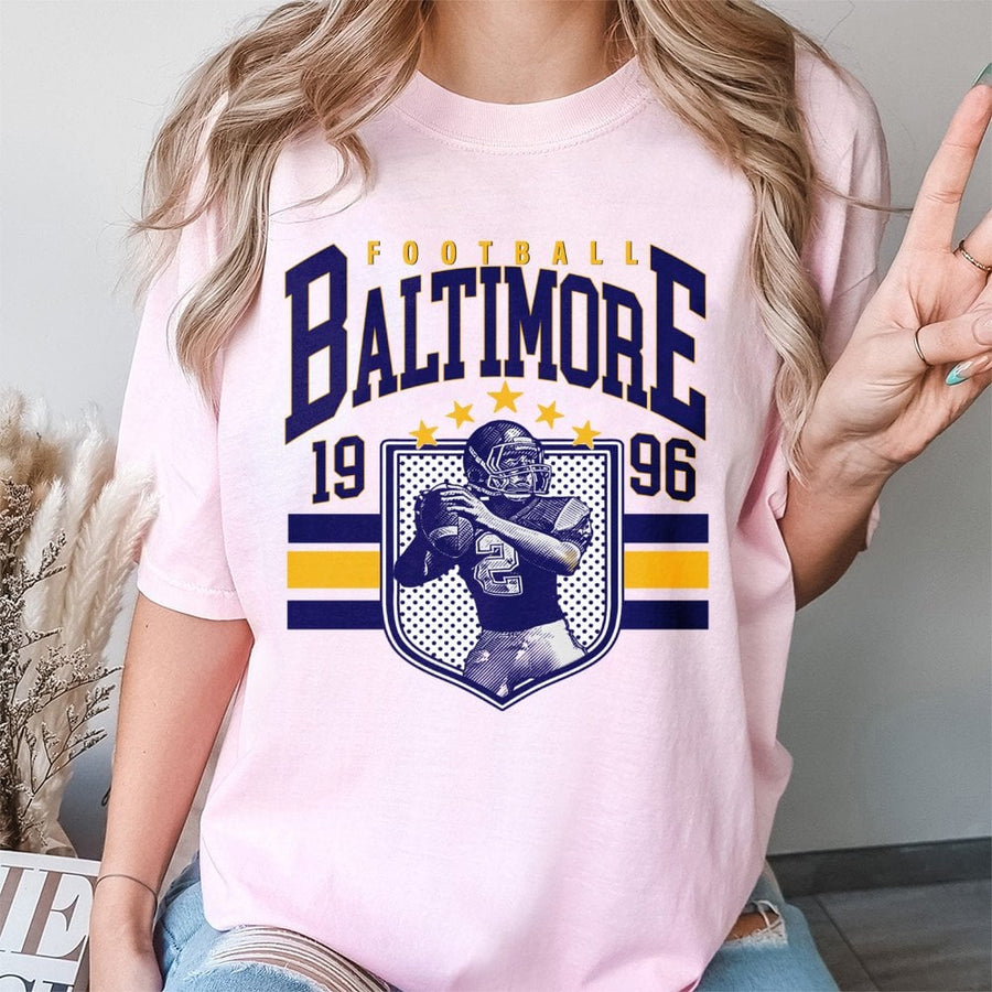 Baltimore Football Vintage 1996 Graphic Tee | Retro City Sports Shield Design | Premium 100% Cotton | Fan Apparel Gift for Him and Her