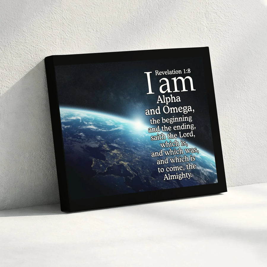 Revelation 1:8 Canvas Wall Art | I Am Alpha and Omega Scripture Print | Premium Framed Bible Verse Decor | Inspirational Christian Gift