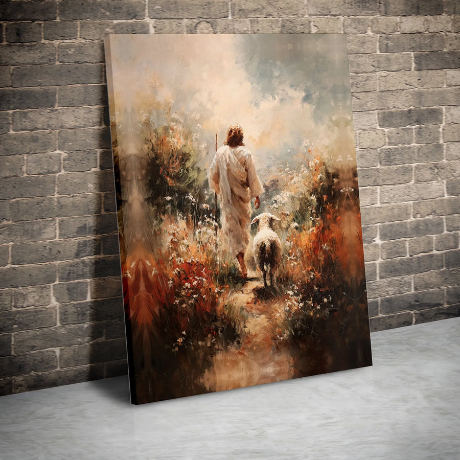 Jesus Walking with Lamb Canvas Print | The Good Shepherd Painting | Premium Gallery Wrapped Wall Art | Christian Home Decor Inspirational Gift