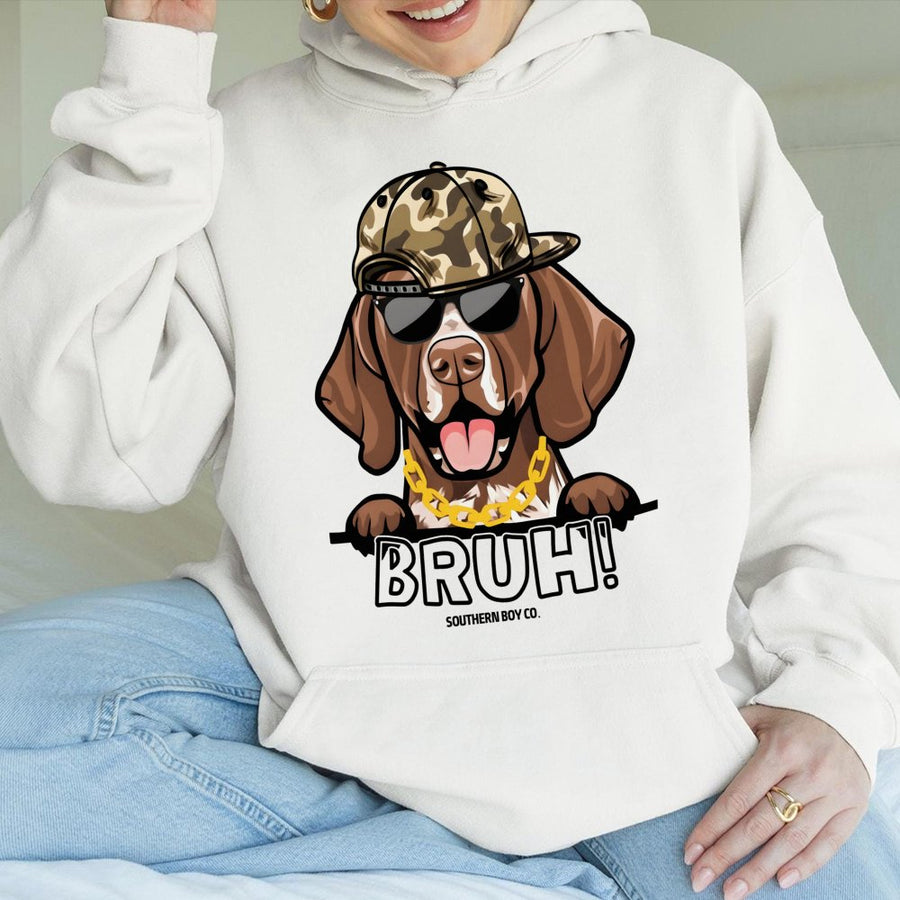 GSP Dog Hoodie | Funny Bruh German Shorthaired Pointer Graphic | Premium Cotton Blend | Gift for Dog Lovers and Country Boys