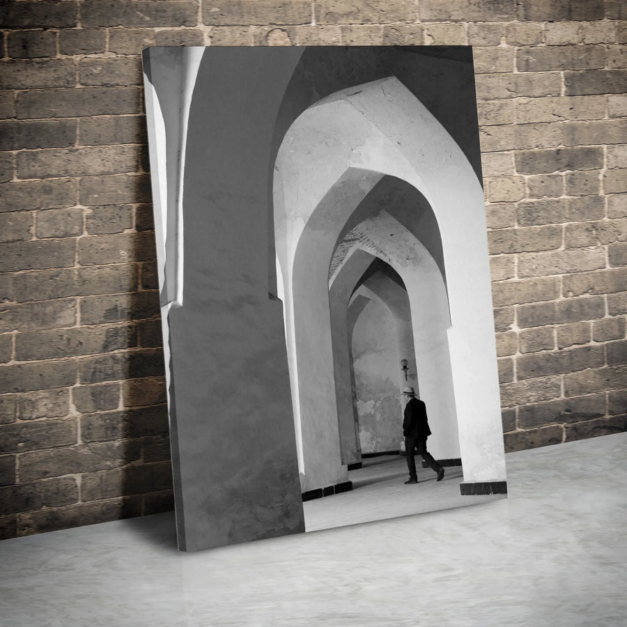 Black and White Architecture Canvas | Mir-i-Arab Madrasa Bukhara Photo | Premium Gallery Wrap Wall Art | Minimalist Home Decor Gift for Traveler
