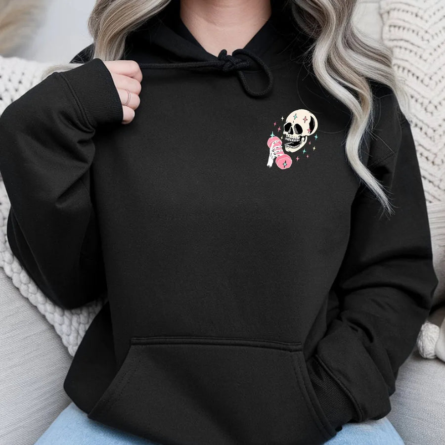 Skeleton Gym Pump Cover Hoodie | Funny Weightlifting Skull Graphic | Cozy Oversized Fit | Gift for Muscle Moms and Women Lifters