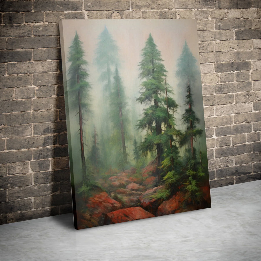 Misty Forest Canvas Wall Art | Atmospheric Pine Tree Landscape | Premium Gallery Wrapped Canvas | Modern Rustic Home Decor Gift