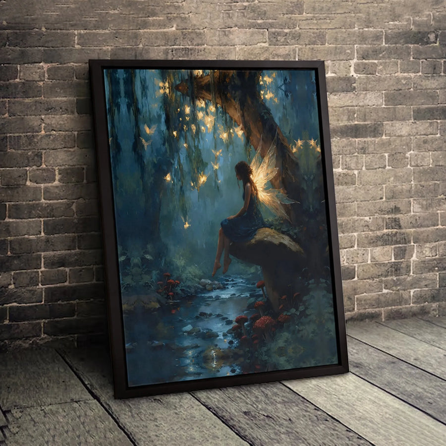 Magical Fairy Canvas Wall Art | Glowing Forest Enchanted Night Portrait | Premium 1.25-Inch Gallery Wrap | Fantasy Home Decor Gift for Her