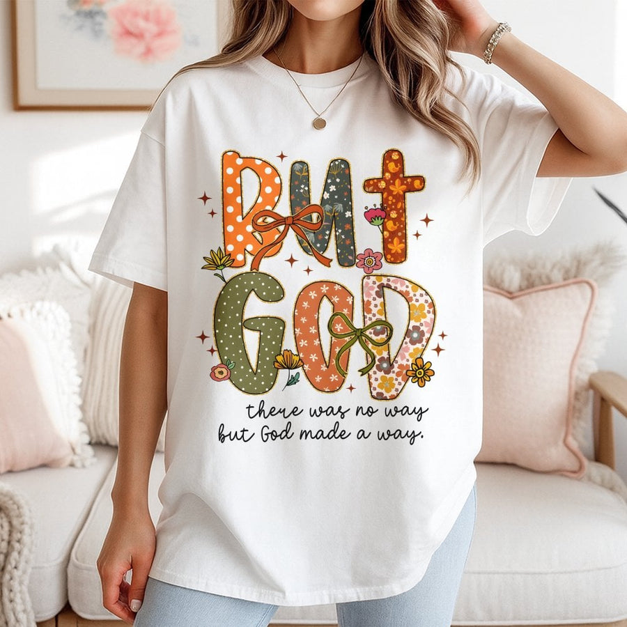 But God Christian T-Shirt | Floral Coquette Bow Graphic Tee | Premium 100% Cotton | Religious Faith-Based Gift for Women