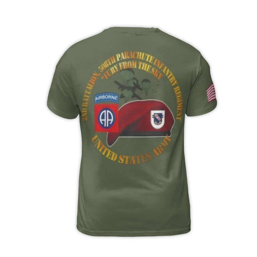 508th Parachute Infantry Regiment 3D T-Shirt | US Army Airborne Fury From The Sky Design | Premium Jersey Polyester Blend | Military Veteran Gift