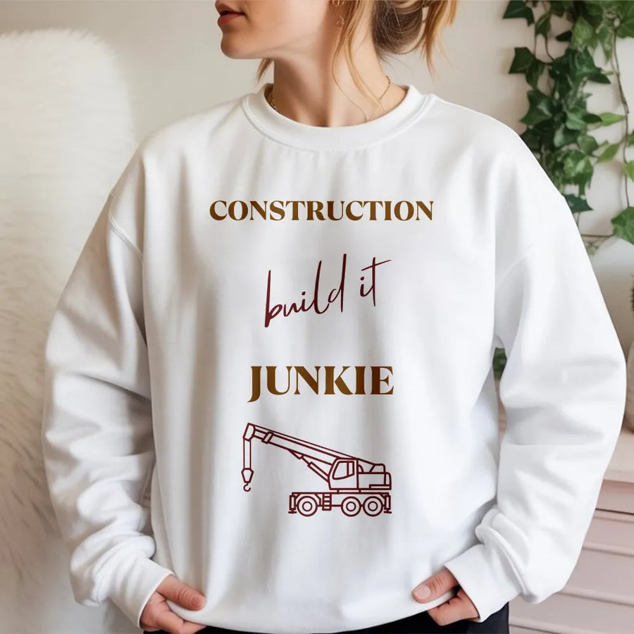 Construction Junkie Sweatshirt | Crane Truck Graphic Design | Premium Cotton Blend | Gift for Construction Worker or Contractor