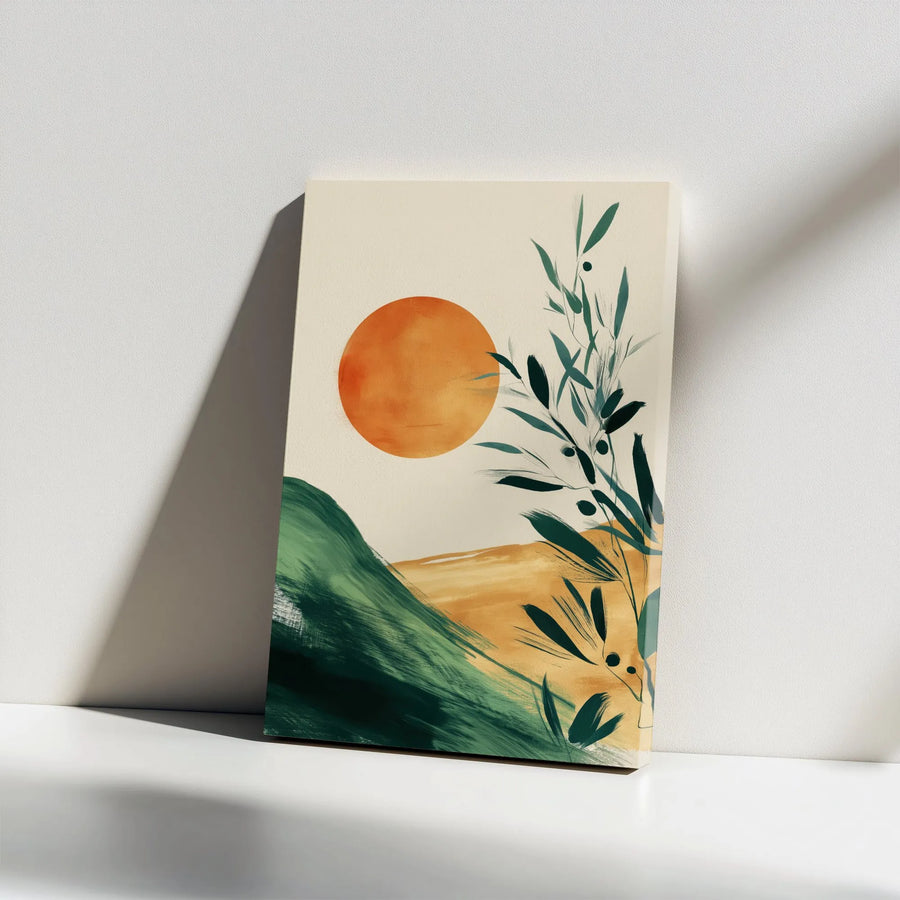 Abstract Sun Vertical Canvas | Minimalist Botanical Landscape Art | Premium Thick Gallery Wrap Print | Modern Home Decor Gift