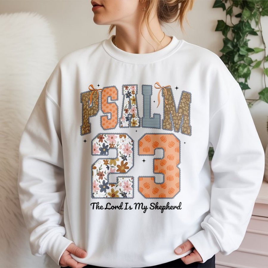 Psalm 23 Sweatshirt | The Lord Is My Shepherd Fall Aesthetic | Cozy Cotton Blend Apparel | Christian Faith Gift for Her & Him