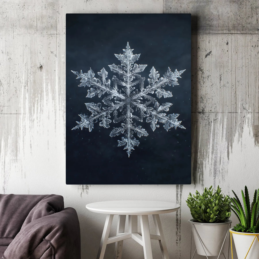 Macro Snowflake Canvas Wall Art | High-Detail Winter Crystal Print | 1.25-Inch Gallery Wrap | Minimalist Holiday Home Decor