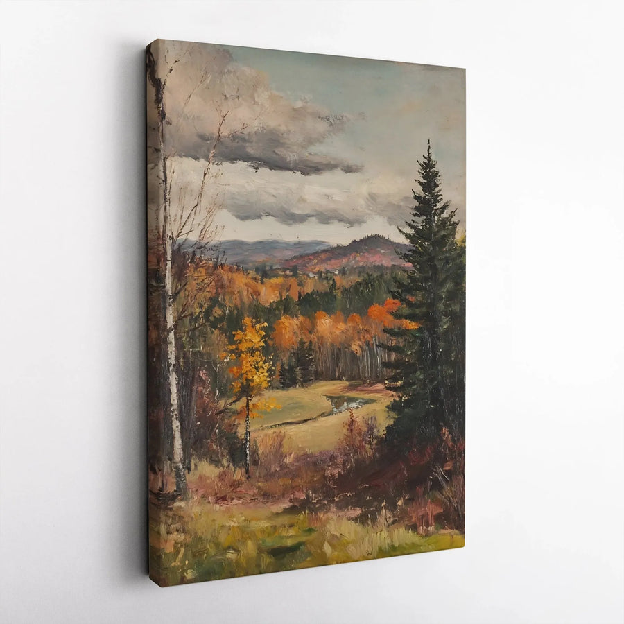 Autumn Forest Landscape Canvas Art | Impressionist Mountain Scenery | Premium Fade-Resistant Print | Rustic Home Decor Wall Hanging
