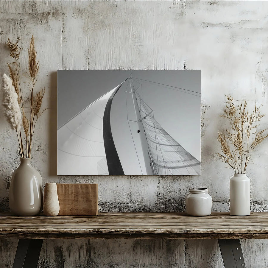 Sailboat Canvas Wall Art | Black and White Sailing Photography | Premium Gallery Wrapped Canvas | Modern Coastal Decor Gift for Sailor