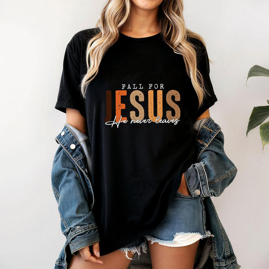 Fall For Jesus T-Shirt | Christian Autumn Faith Graphic Tee | 100% Cotton Premium Quality | Religious Gift For Women And Men