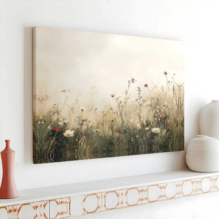 Wildflower Meadow Canvas Print | Vintage Botanical Painting Wall Art | Premium Gallery Wrap Canvas | Farmhouse Living Room Decor Gift
