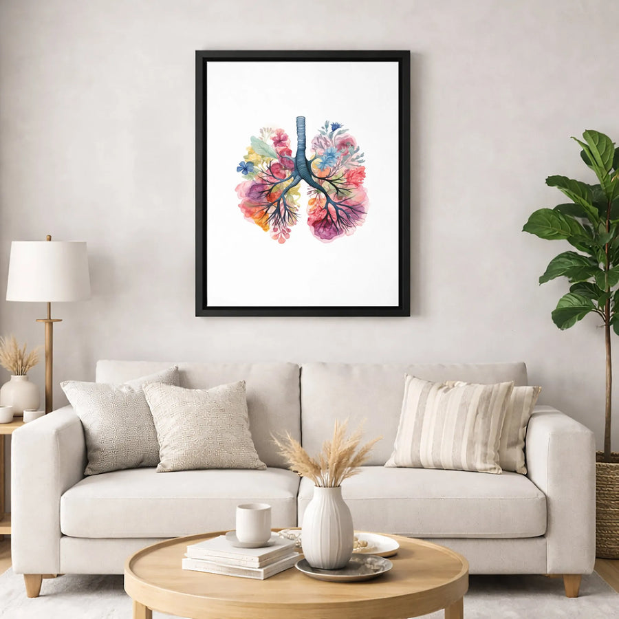 Floral Lungs Canvas Print | Watercolor Anatomy Wall Art | Premium Gallery-Wrapped Decor | Medical Student Doctor Gift Office Decor