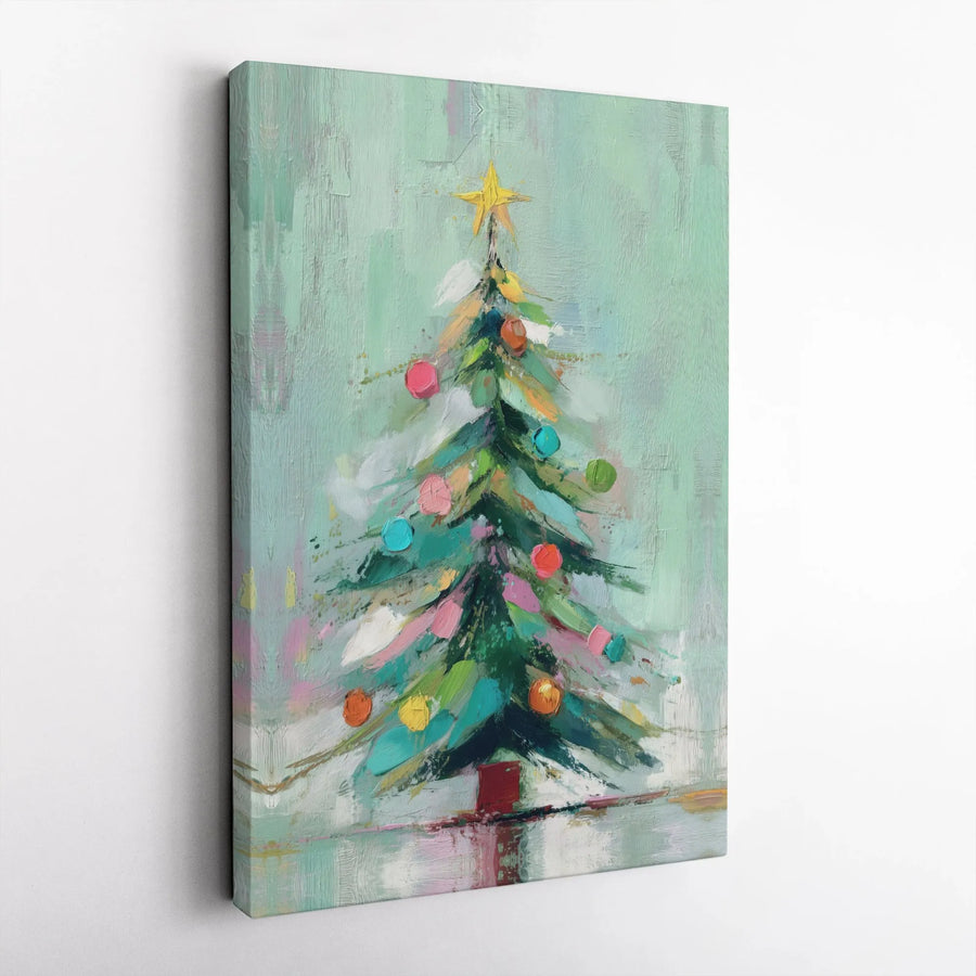 Abstract Christmas Tree Canvas Art | Colorful Painted Holiday Wall Decor | 1.25 Inch Premium Gallery Wrap | Festive Seasonal Gift for Home