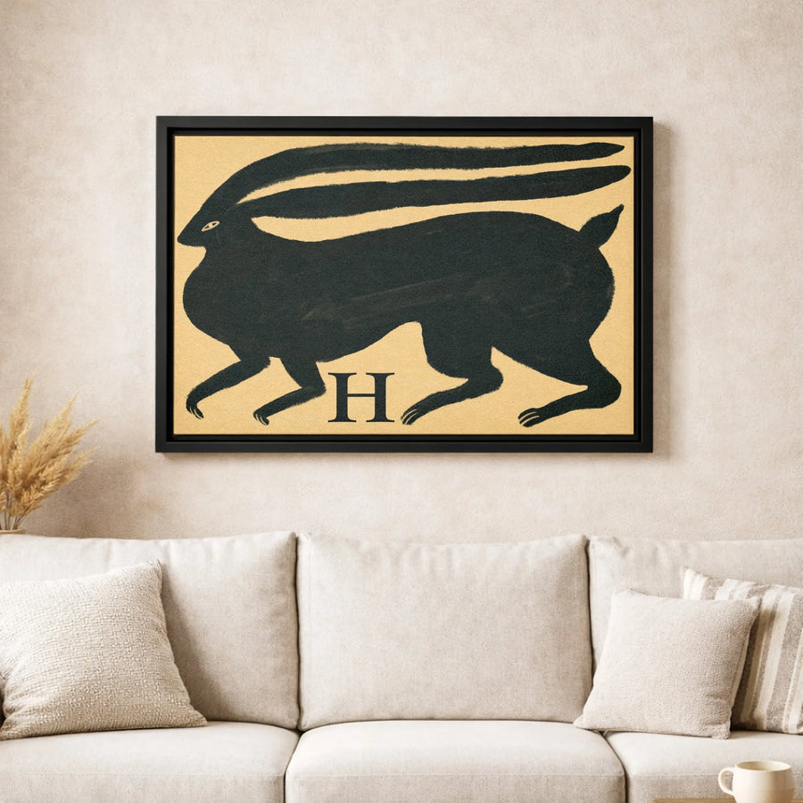 Black Hare Canvas Wall Art | Mid-Century Modern Animal Print | Premium Gallery-Wrapped Decor | Nature-Inspired Home Gift for Rabbit Lovers