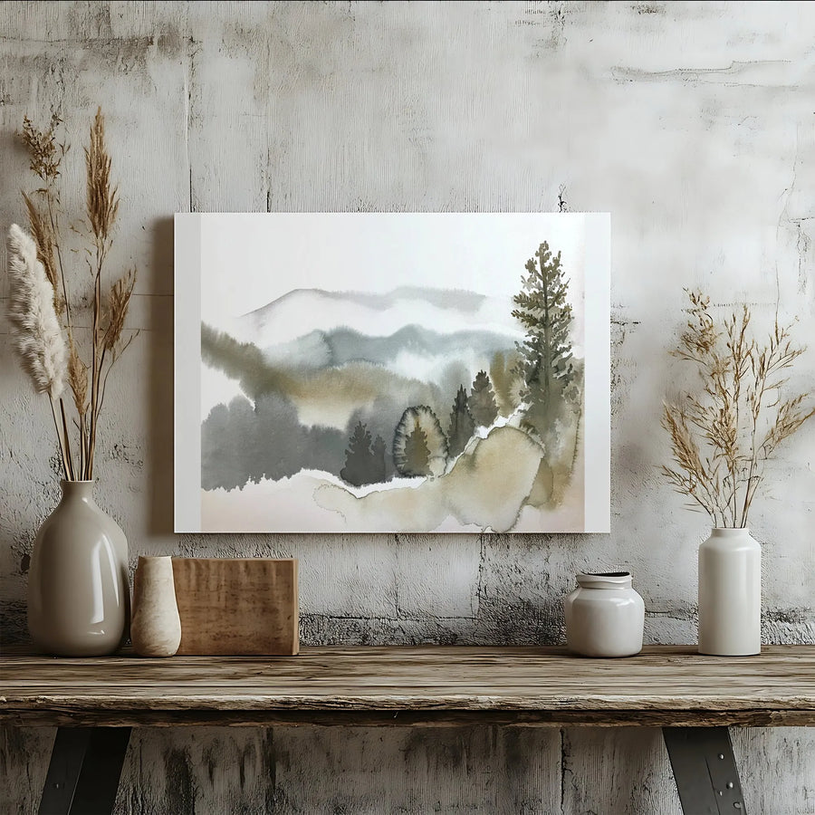 Appalachian Mountain Watercolor Canvas | Misty Forest & Pine Trees Print | Premium Fade-Resistant Ink | Modern Farmhouse Living Room Decor Gift
