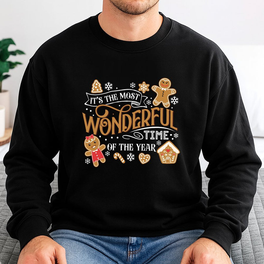 Christmas Gingerbread Sweatshirt | Most Wonderful Time Graphic | Soft Cotton Blend Crewneck | Festive Holiday Gift for Women and Men