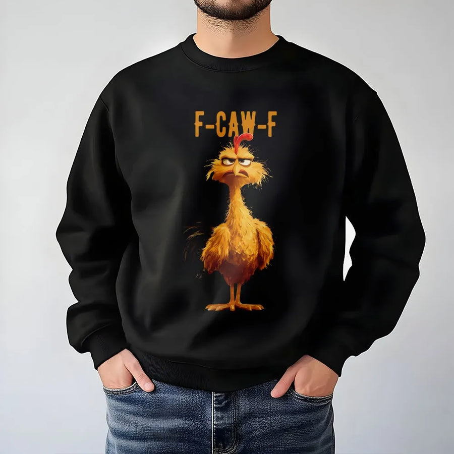 Funny Rooster Sweatshirt | F-Caw-F Farm Animal Graphic | Premium Cotton Blend Crewneck | Sarcastic Chicken Lover Gift for Him and Her