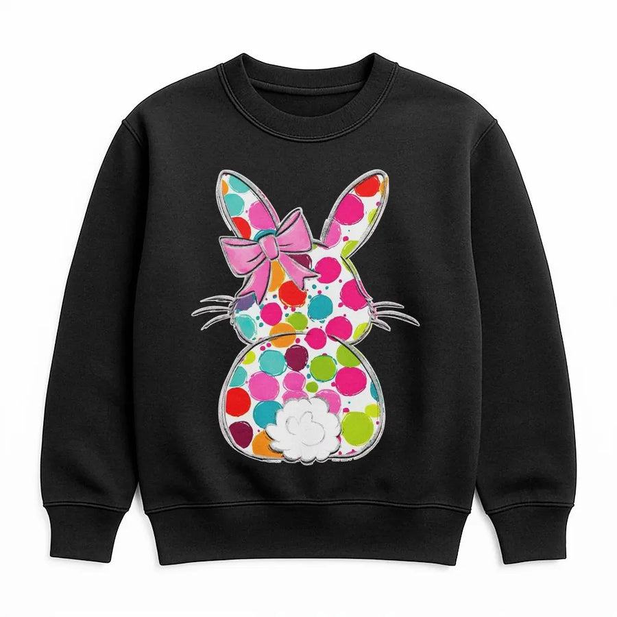 Easter Bunny Sweatshirt | Colorful Polka Dot Rabbit with Coquette Bow | Premium Soft Cotton Blend | Cute Spring Holiday Gift for Women
