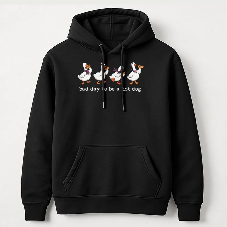 Bad Day To Be A Hot Dog Hoodie | Funny Patriotic Goose Graphic Sweatshirt | Premium Soft Blend | Humorous 4th of July Gift for Men and Women