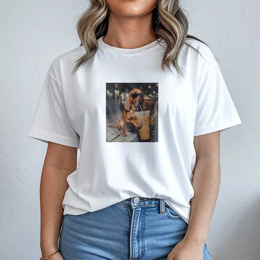 Funny Bloodhound T-Shirt | Dog Drinking Iced Coffee Meme | Premium Comfort Colors Tee | Gift for Dog Lover & Coffee Addict